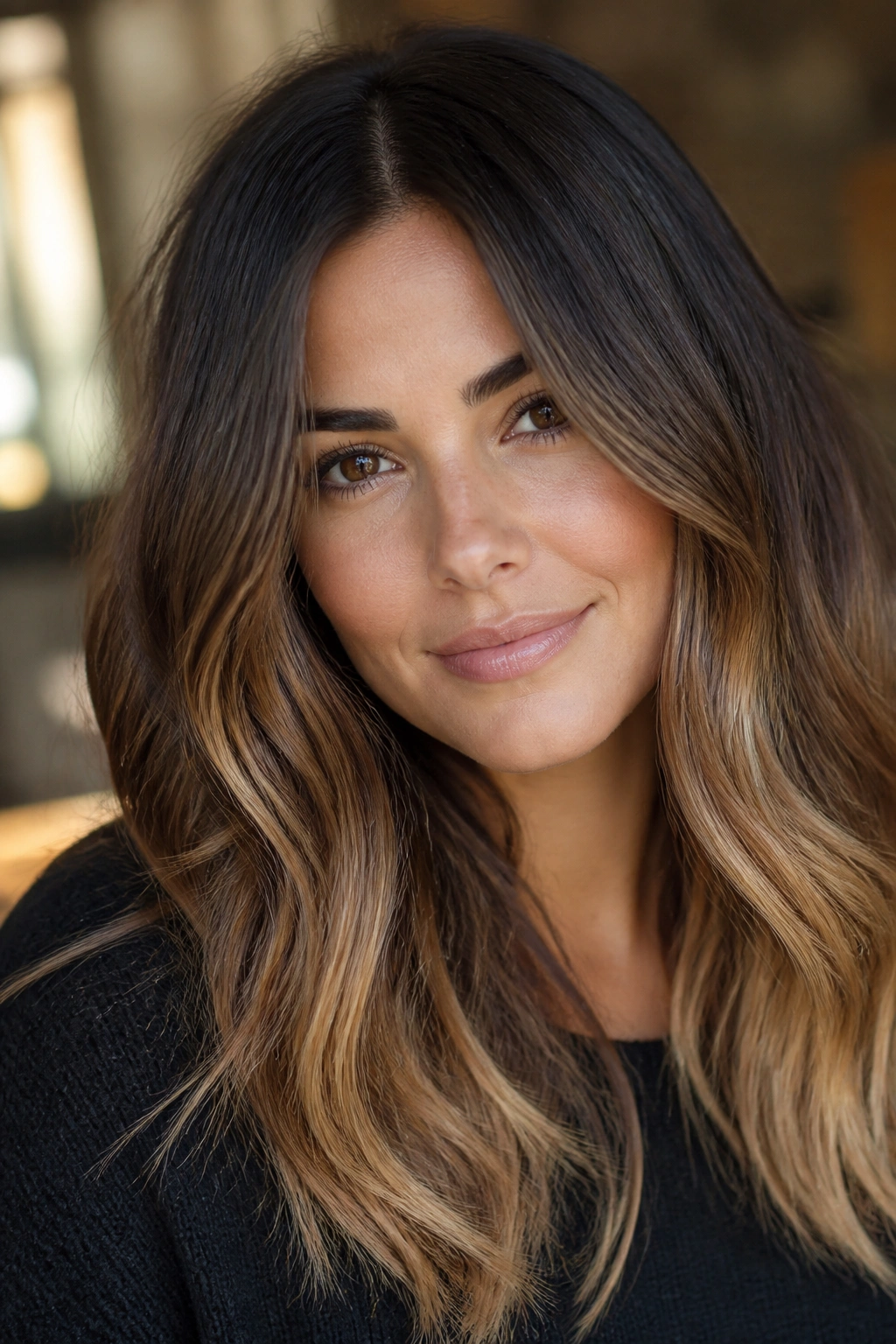 Close-up of a real person showing dark roots with lighter ends