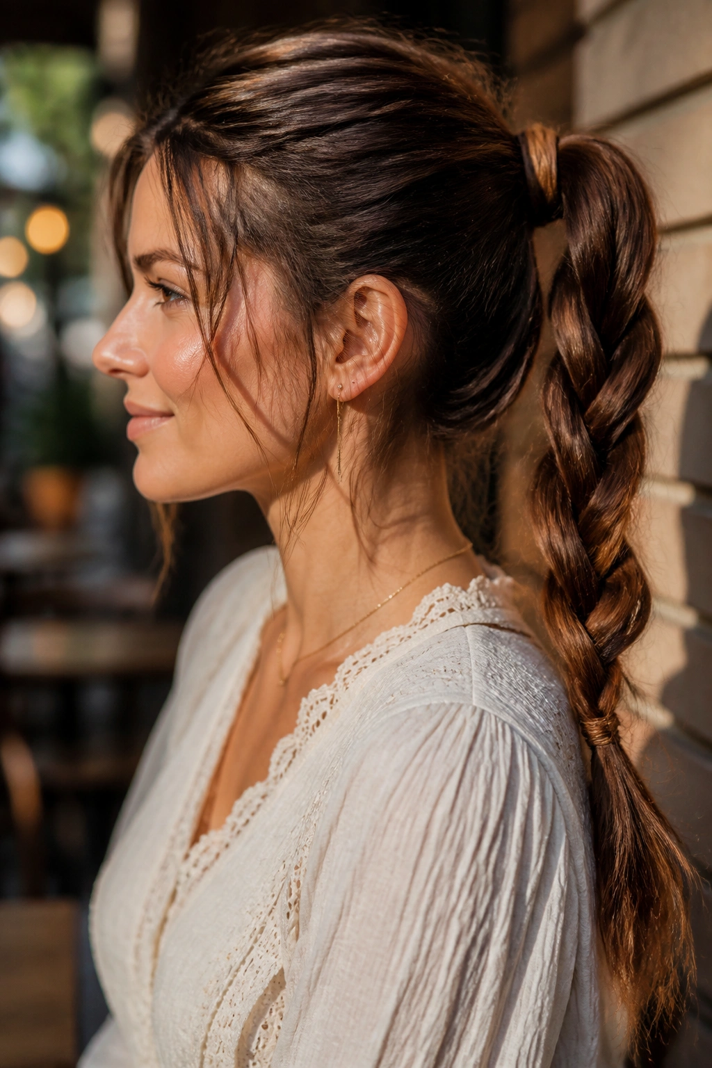 Close-up of rope braid ponytail on a real person
