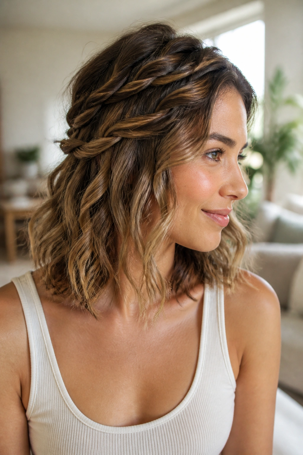 Portrait of real person with rope-twist waves and gentle definition