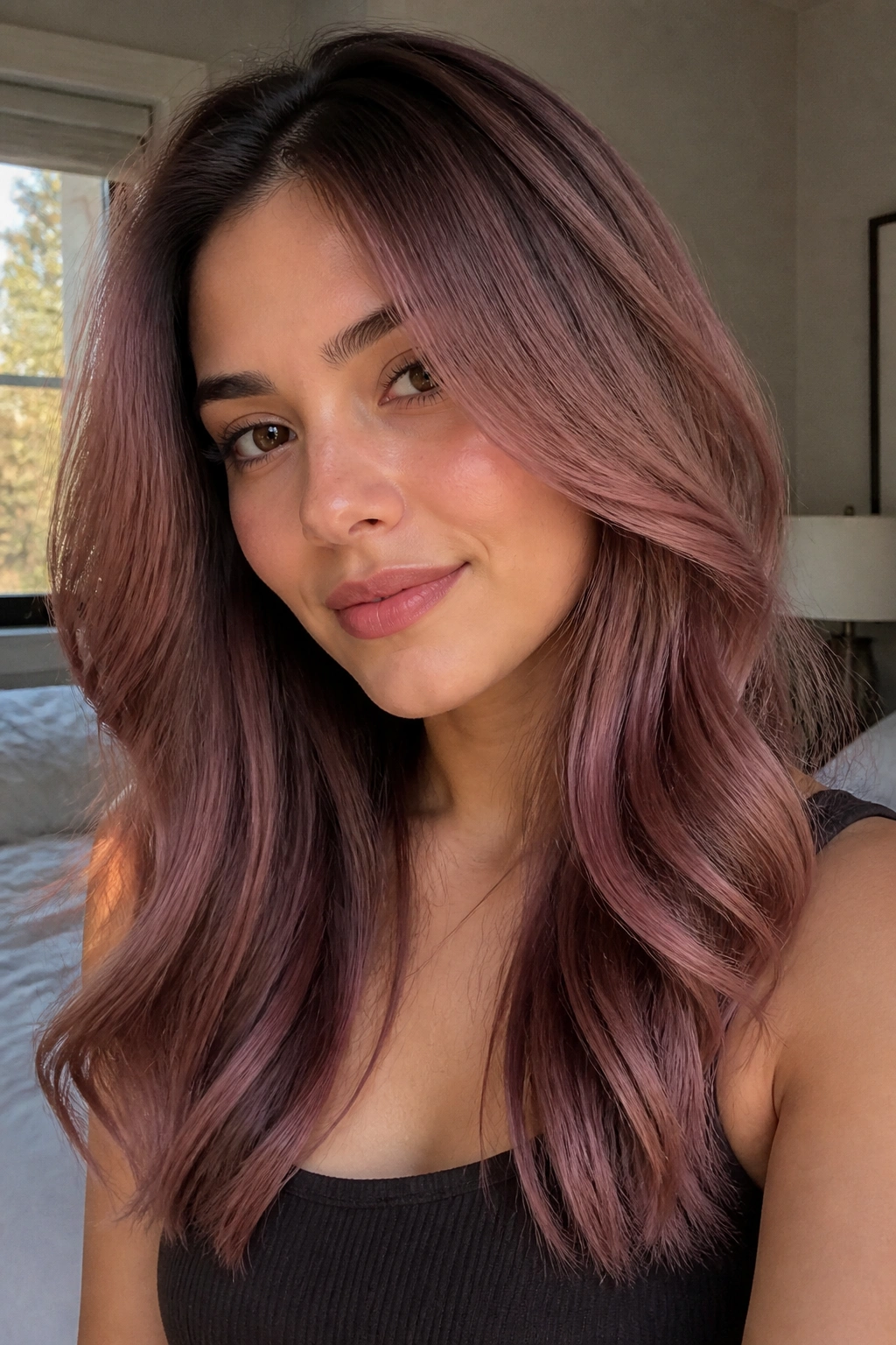 Close-up portrait of a woman with rose brown hair color