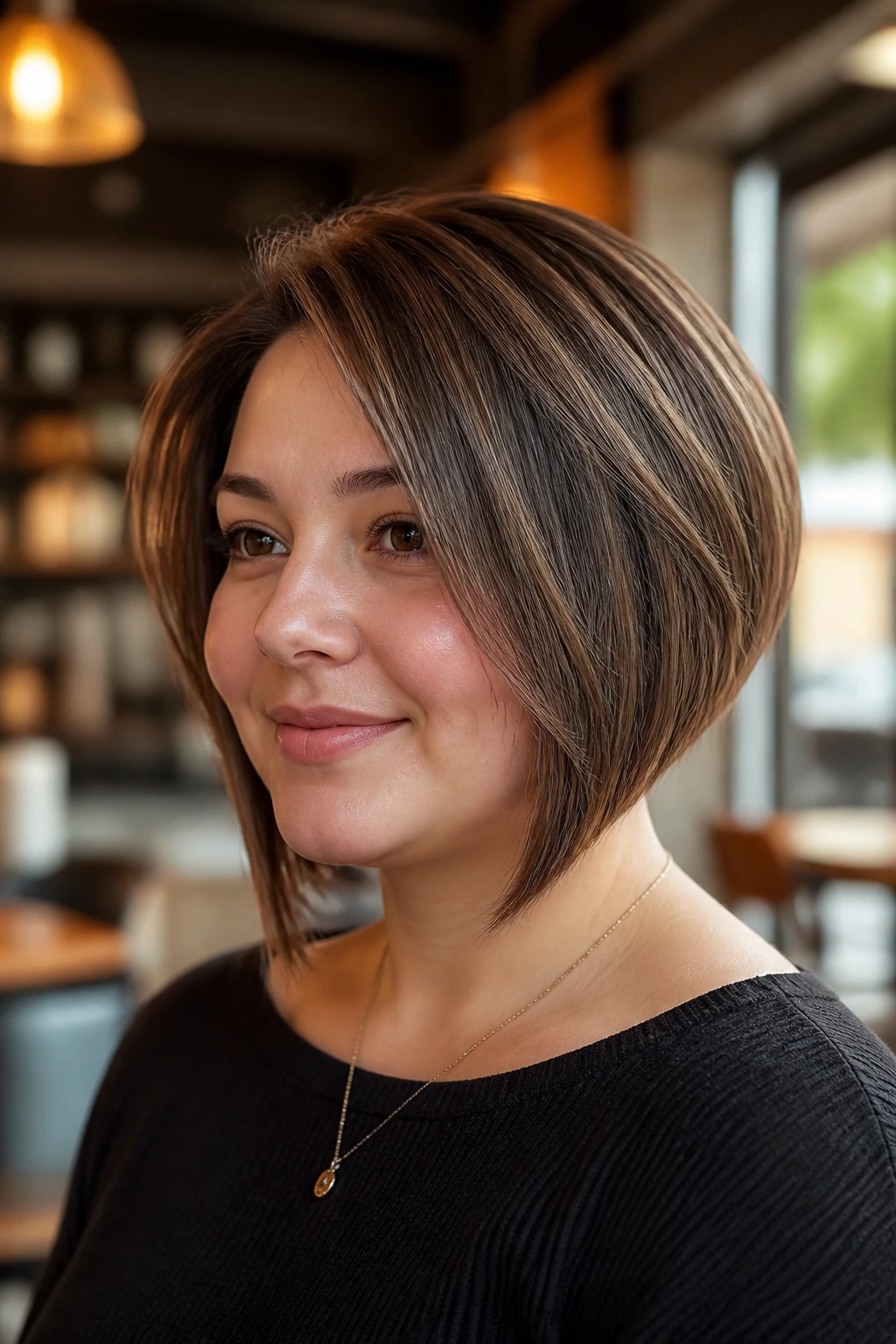 Round-Face Friendly Stack hairstyle portrait