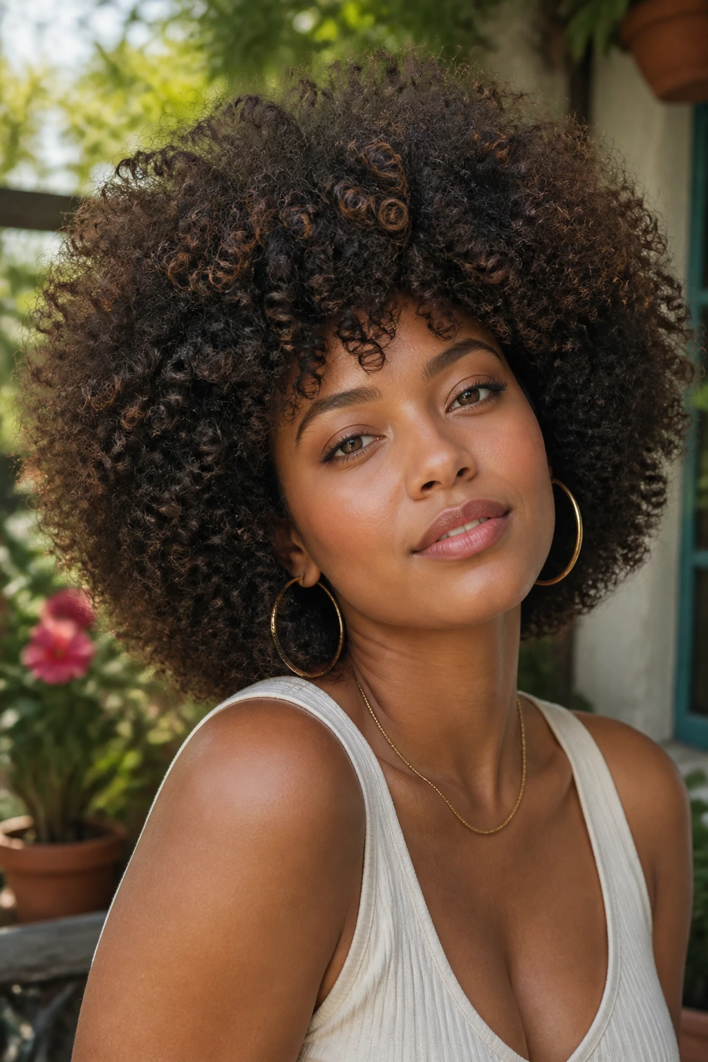 Real person with rounded Afro layers and soft edges, halo silhouette