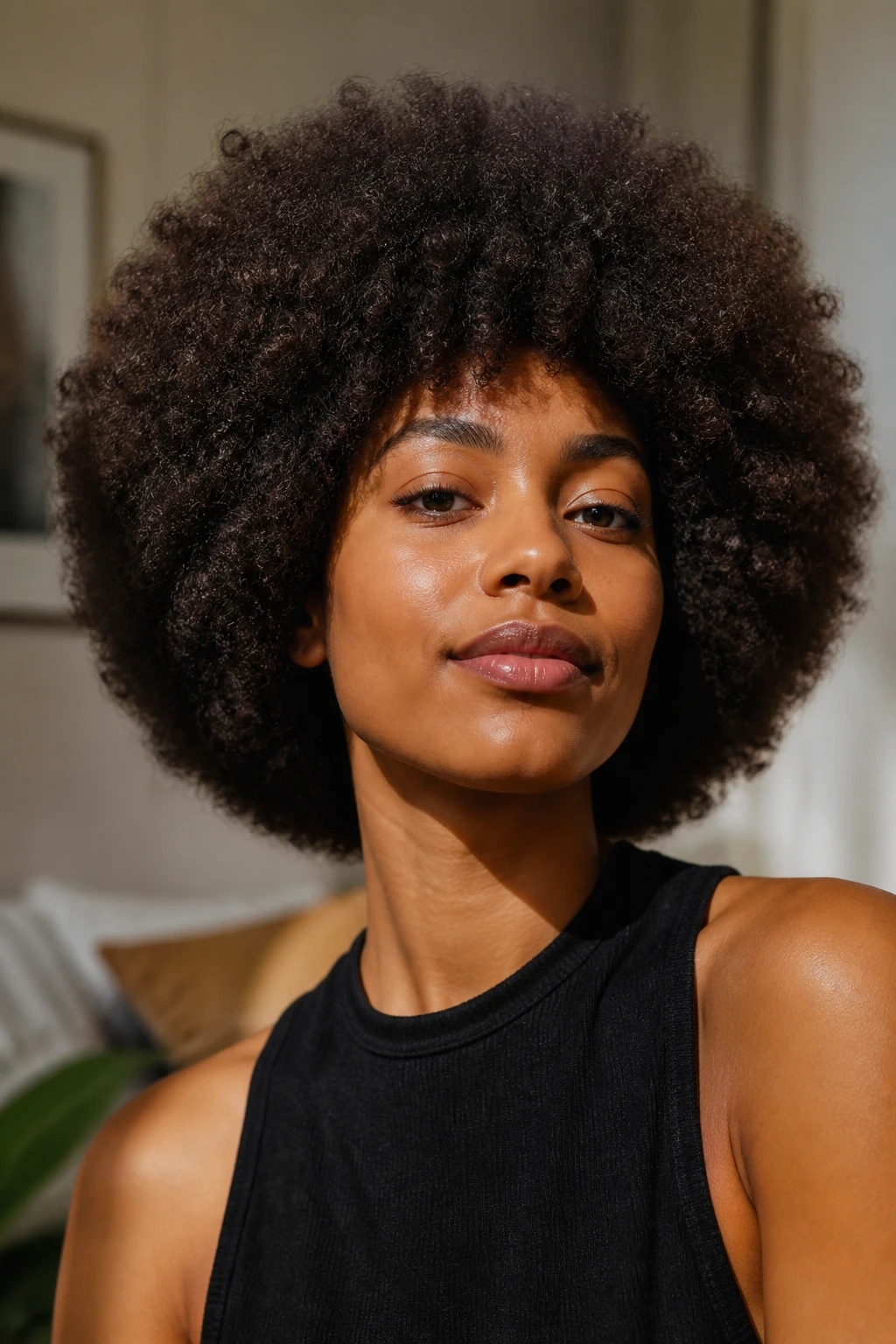 Close-up of a rounded Afro with a soft perimeter on a real person