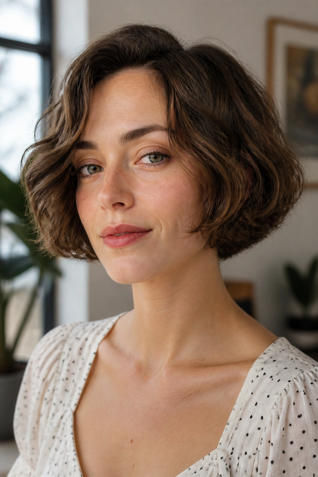 Close-up of a real woman with Rounded Bob That Hugs the Head