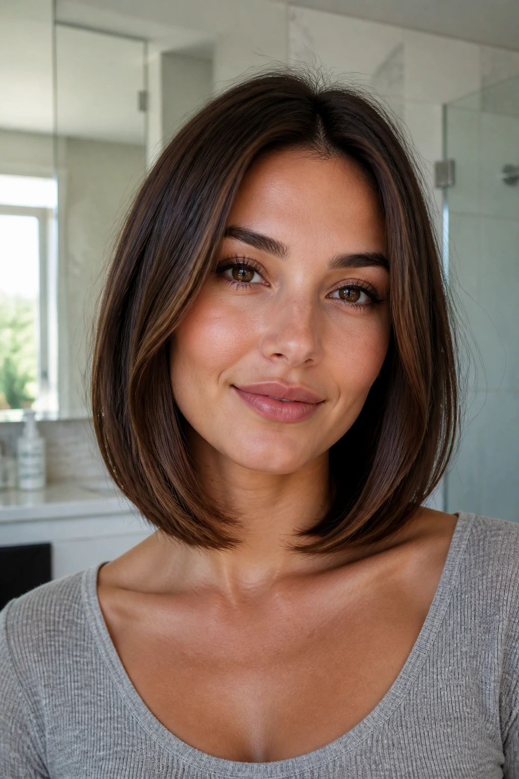 Close-up of real person with rounded collarbone cut inward curve