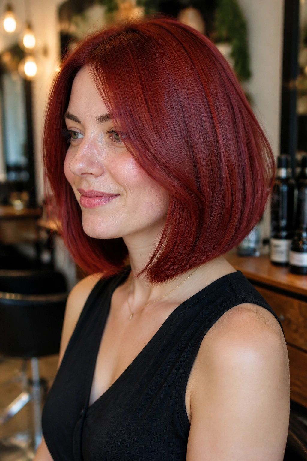 Close-up of a real person with ruby lob and soft internal layers