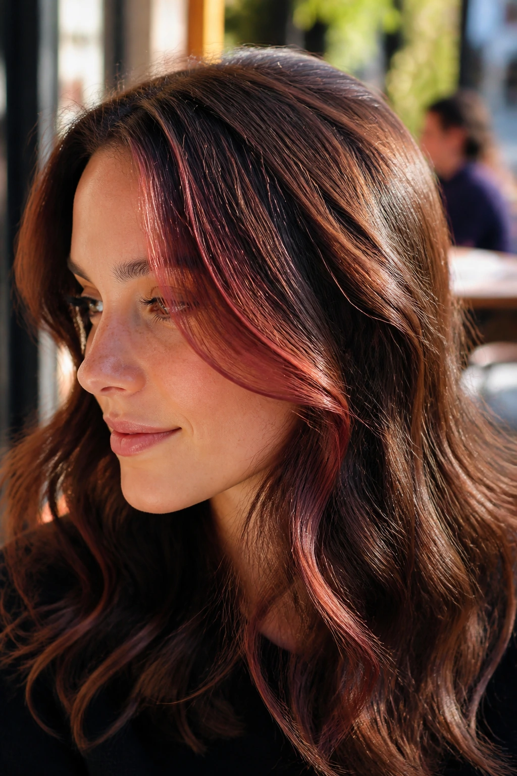 Brunette with tiny ruby micro-lights around temples