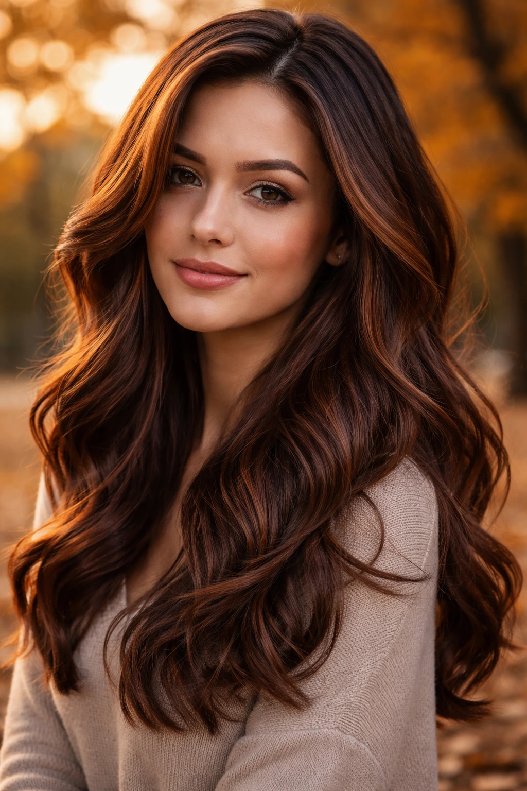 Close-up of a real person with russet brown highlights for depth