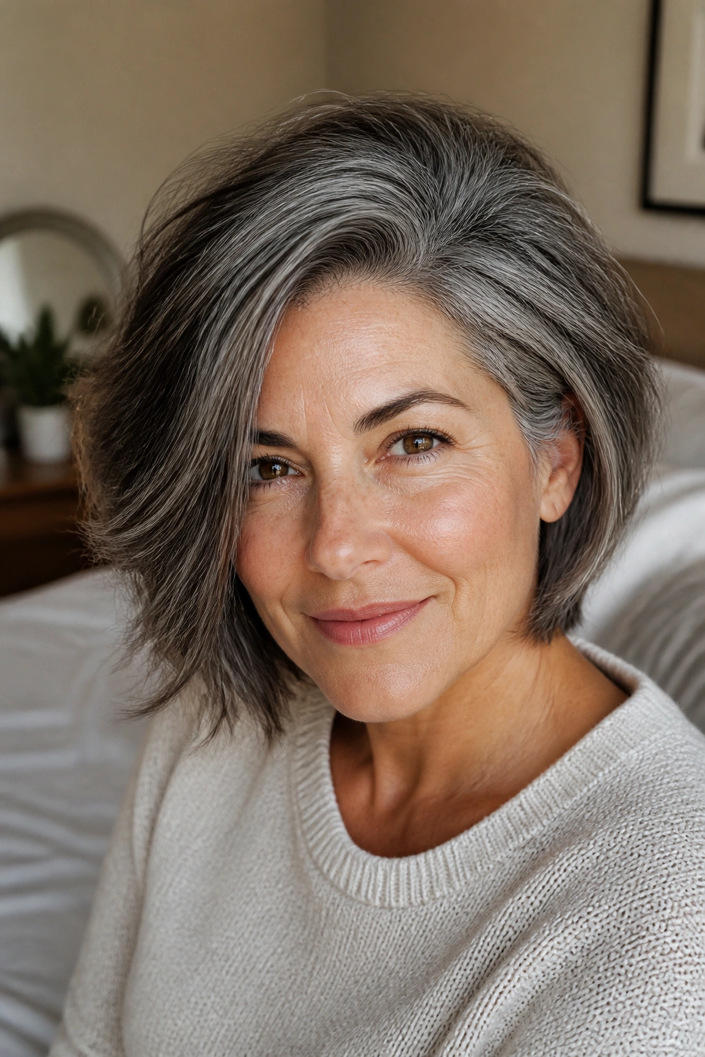 Close-up of a real person with salt-and-pepper hair and a deep side part.