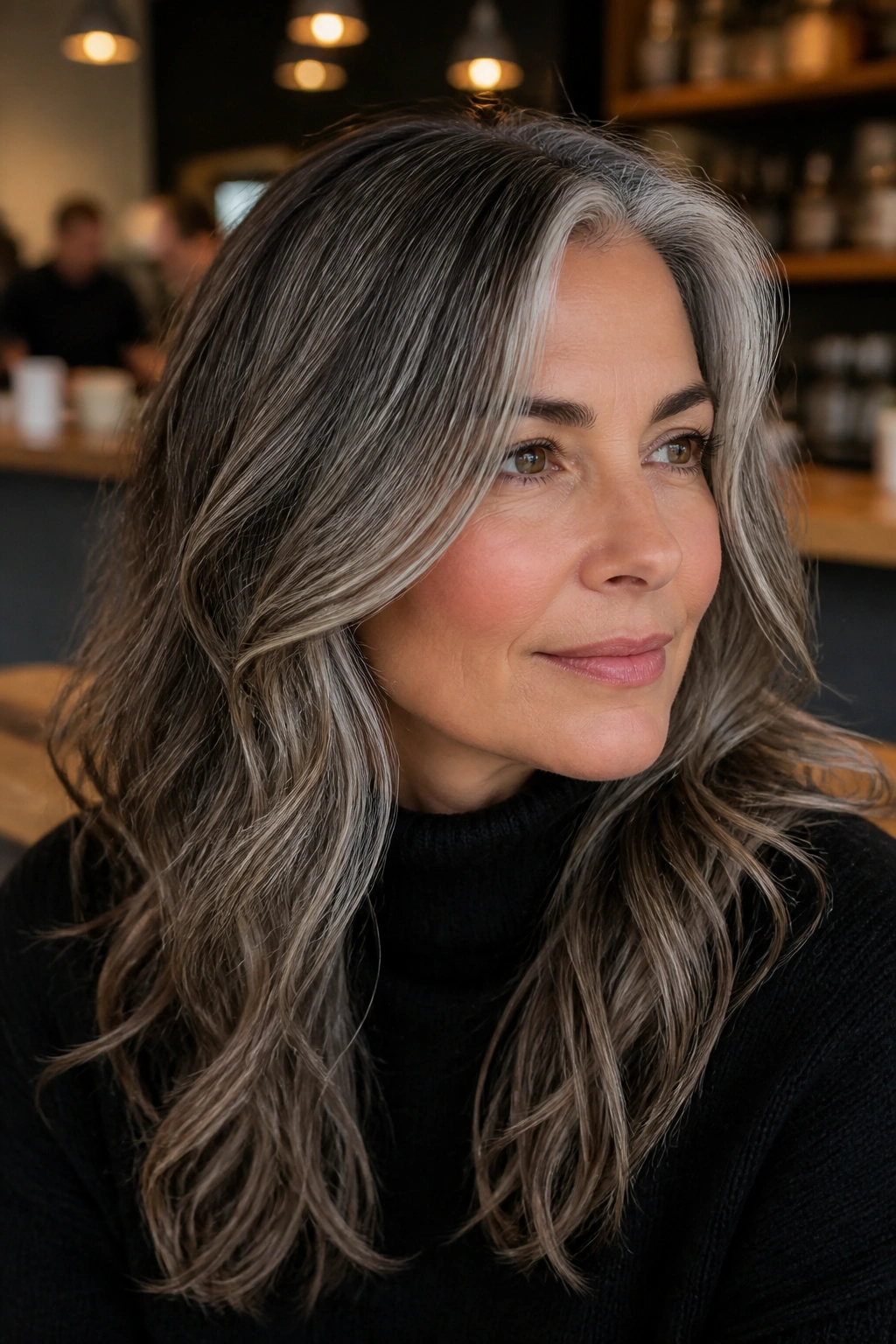 Portrait of a real person with salt-and-pepper hair and natural root contrast