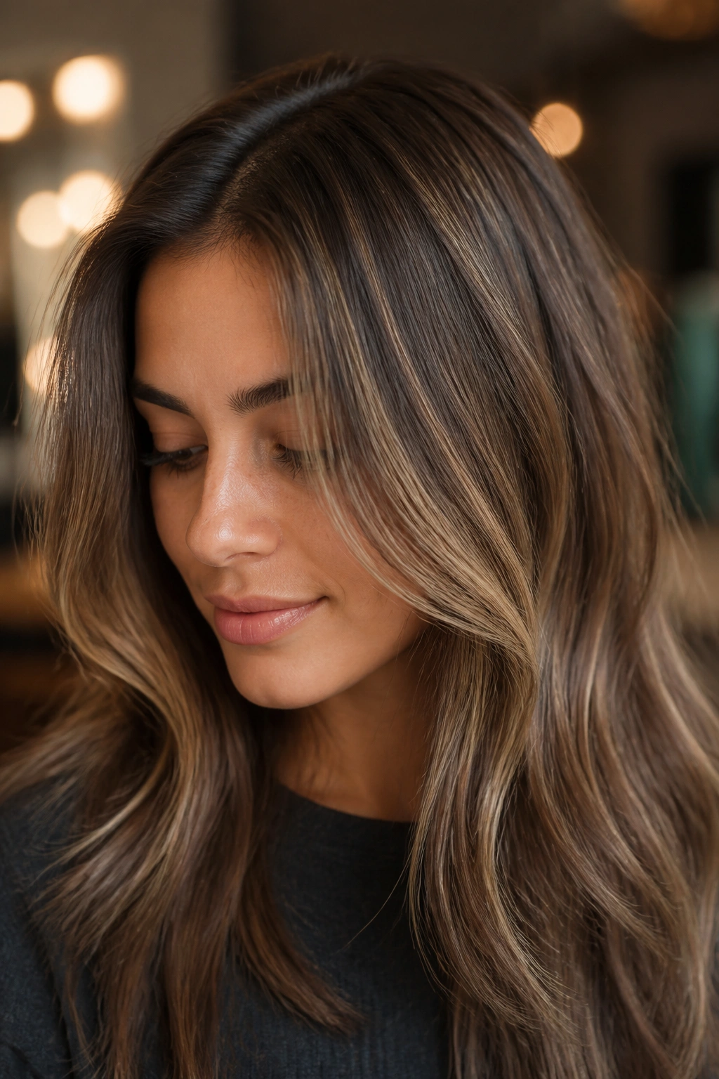 Real woman with sandy beige babylights giving airy dimension.