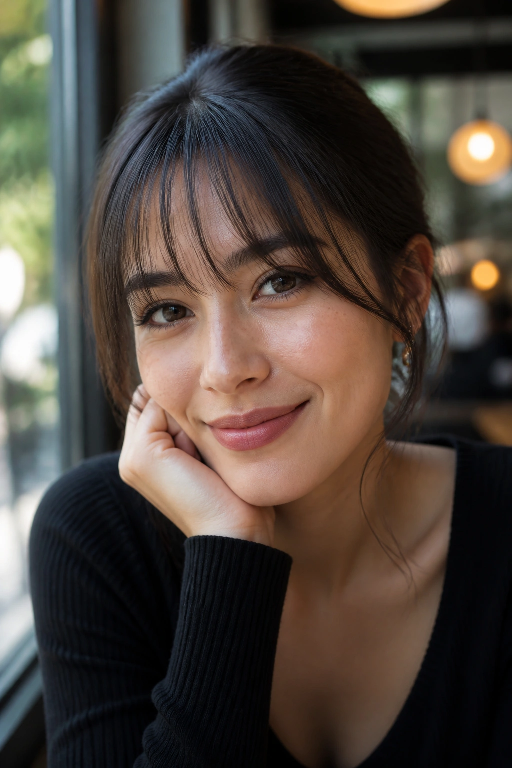 Close-up portrait with see-through bangs creating air between strands