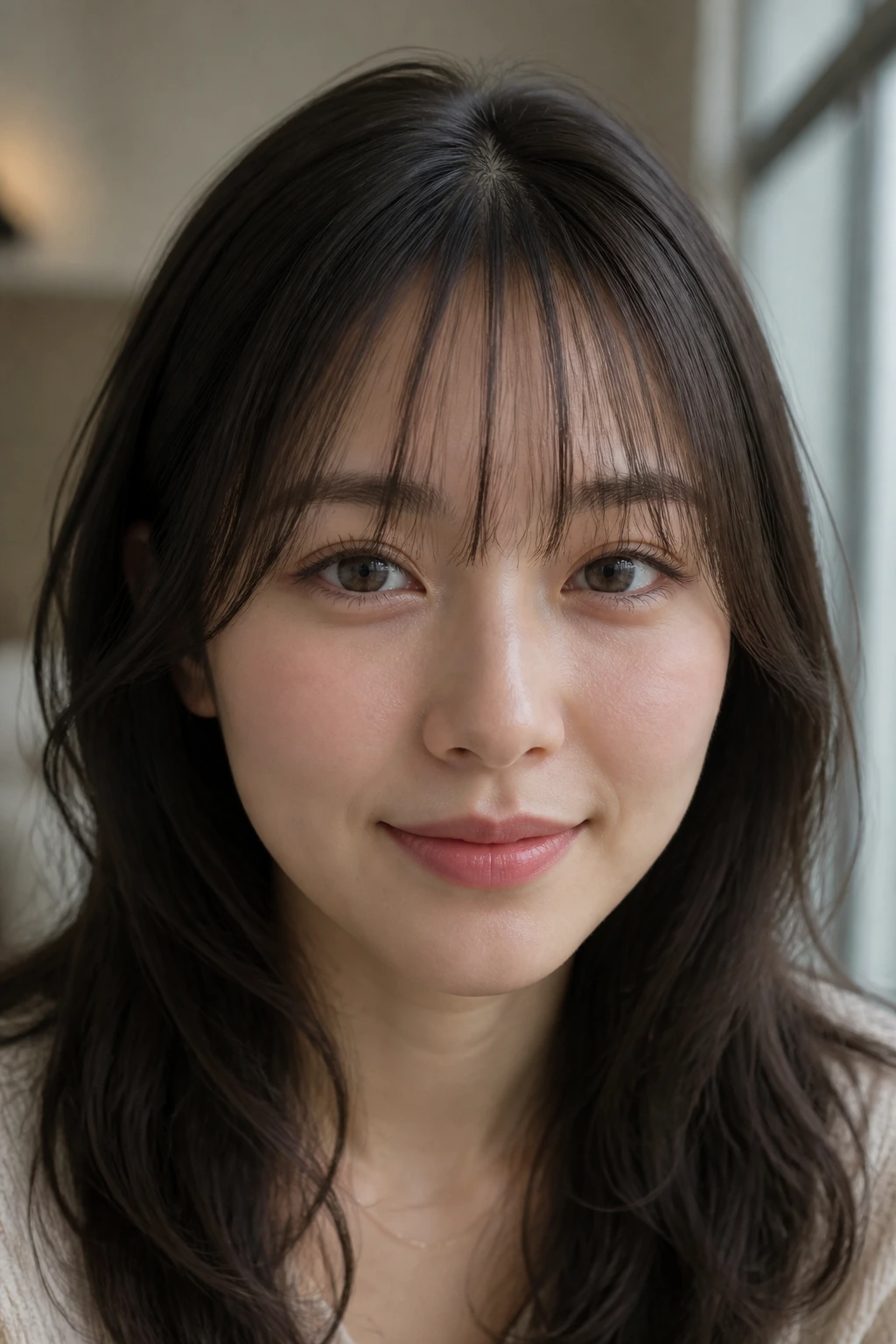 Close-up of see-through airy bangs with air between strands on a real person