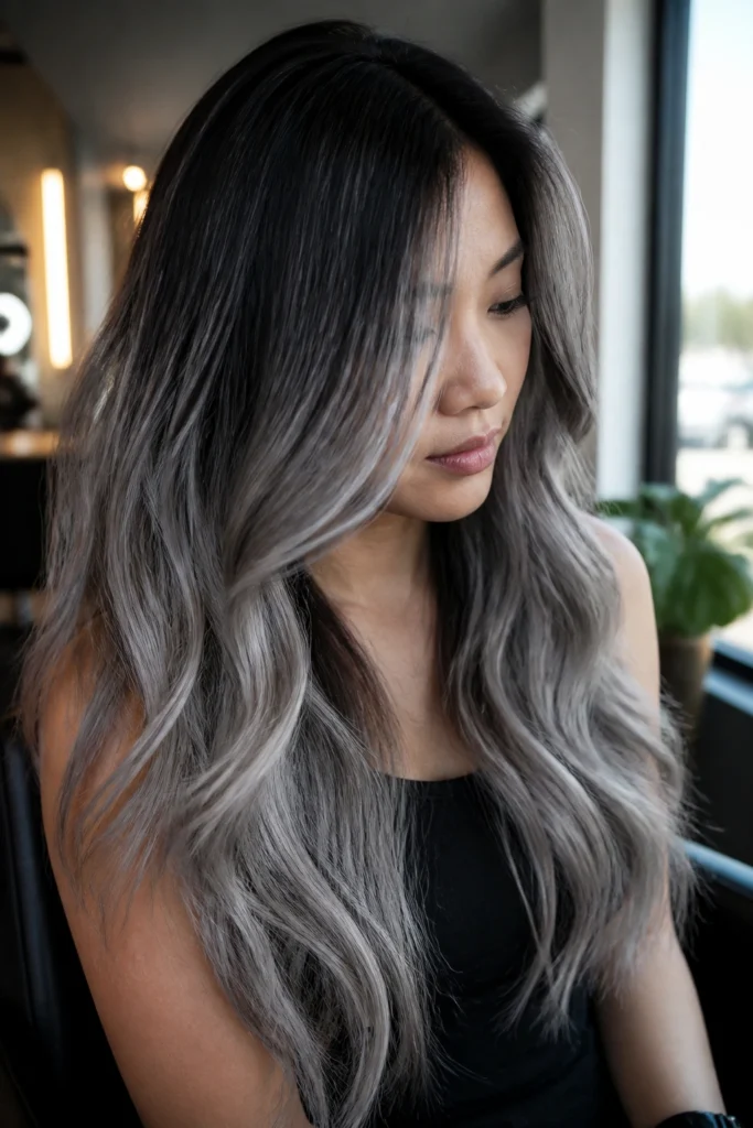 25 Black Silver Ombre Hair Ideas for Long Hair