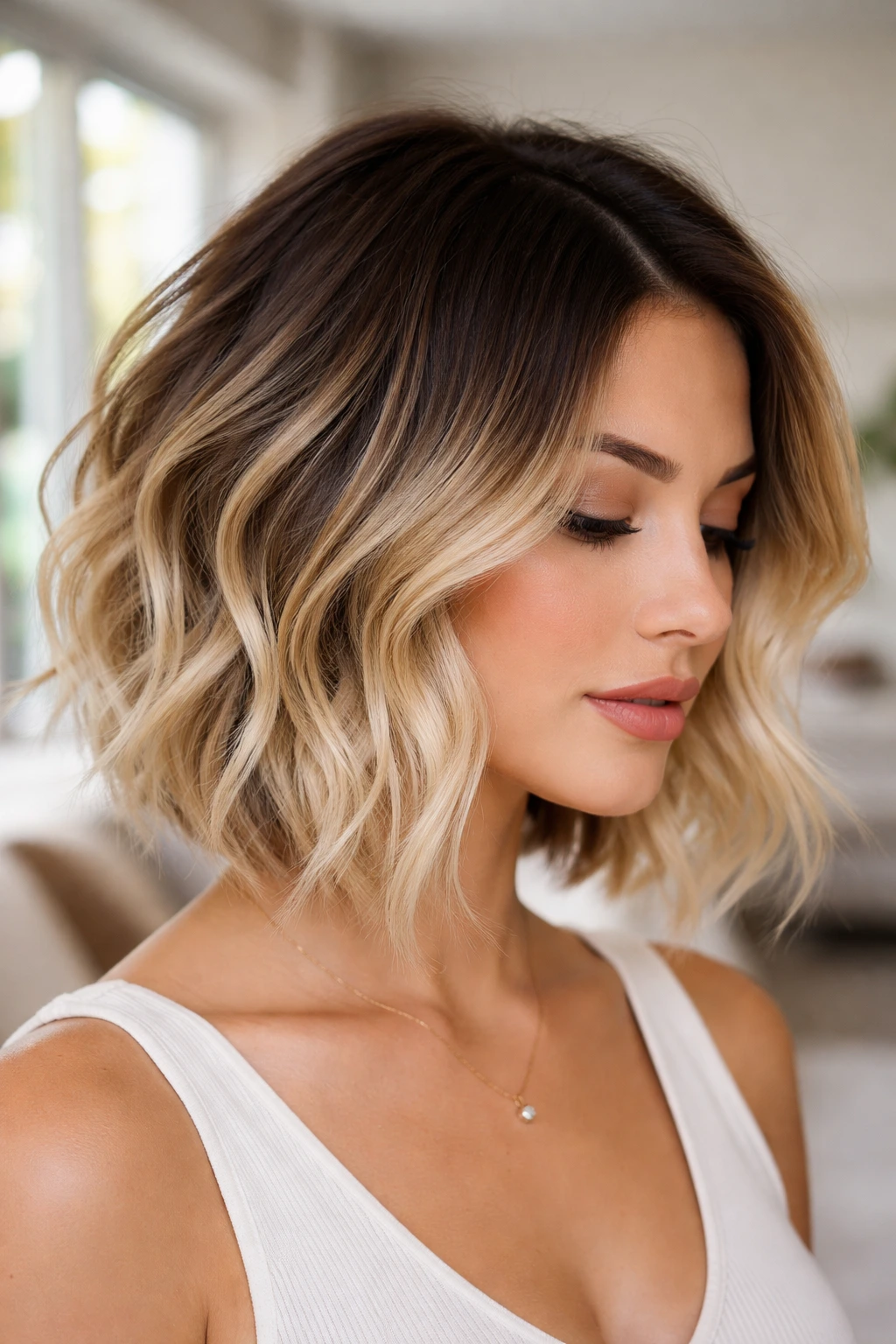 Close-up of shadow roots on inverted bob