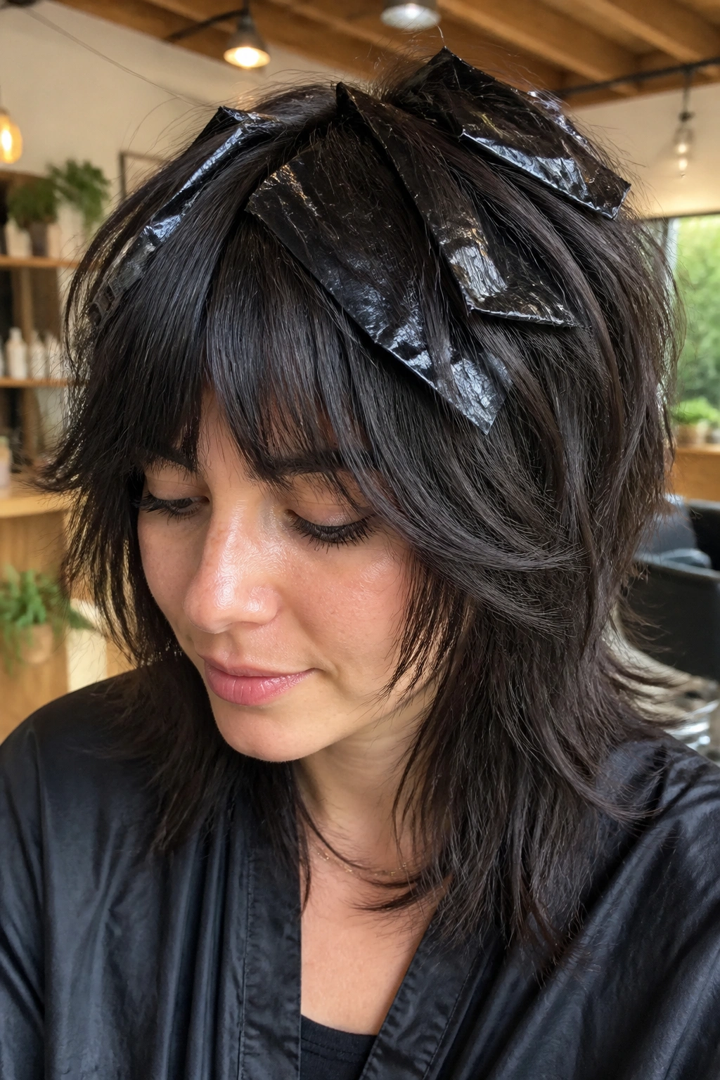 Shag cut with black foils on a real person