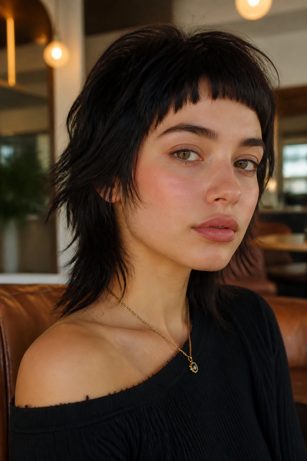 Close-up of baby bangs with shag cut on a real person
