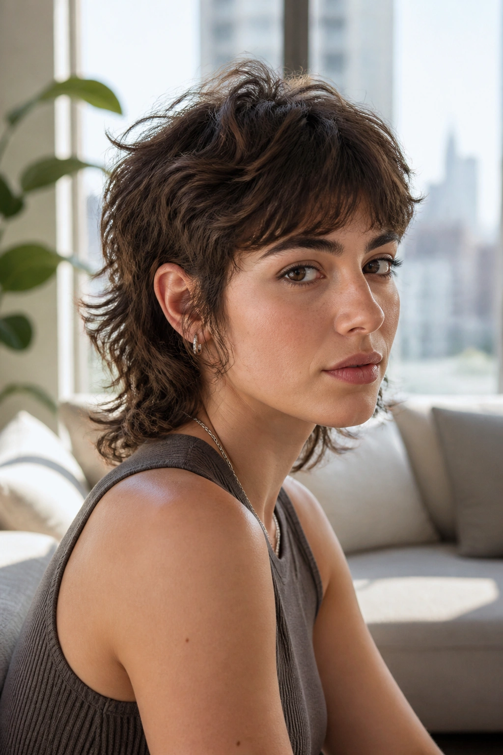 Close-up portrait of a real person with a shaggy mullet lite