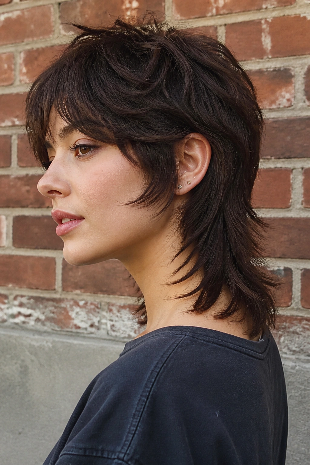 Real woman with shaggy mullet and soft nape