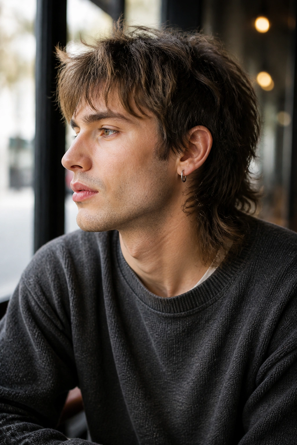 Portrait of a man with a shaggy texture mullet