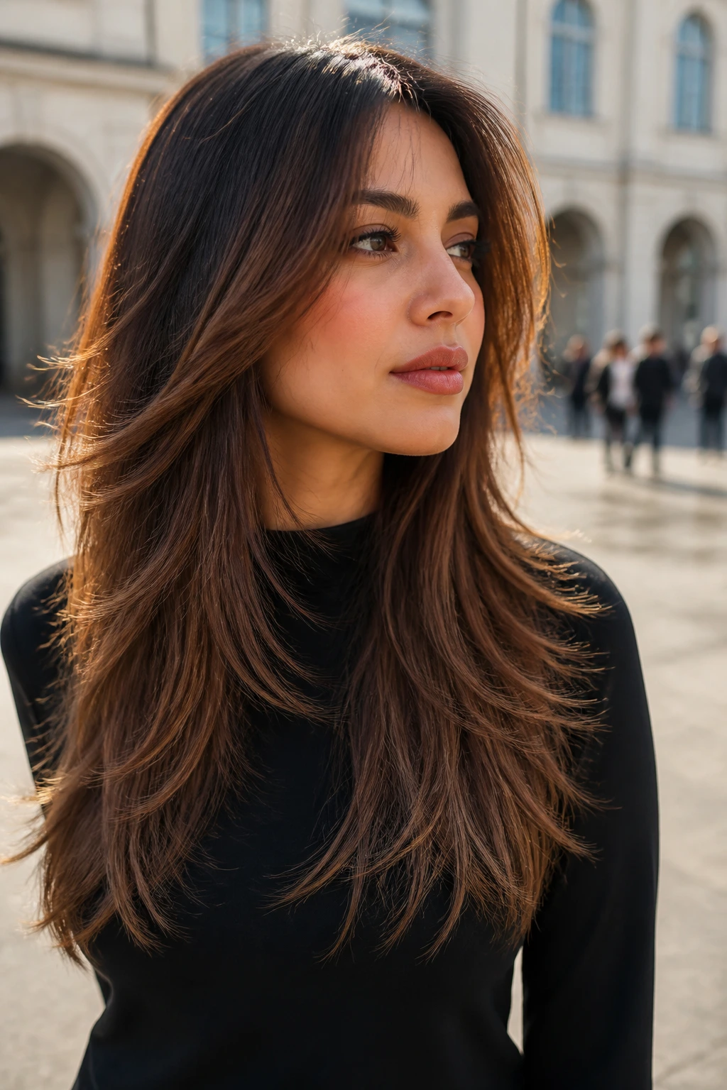 Long hair with shattered ends at the bottom, real-person portrait