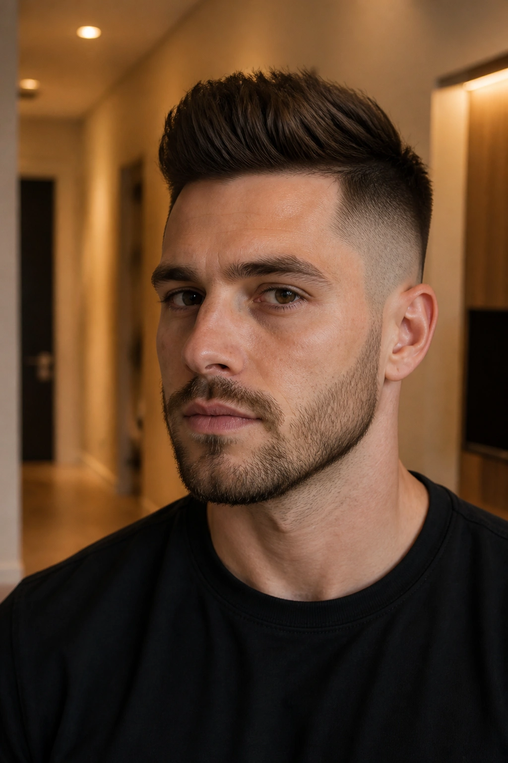 Close-up portrait of a man with a short quiff undercut