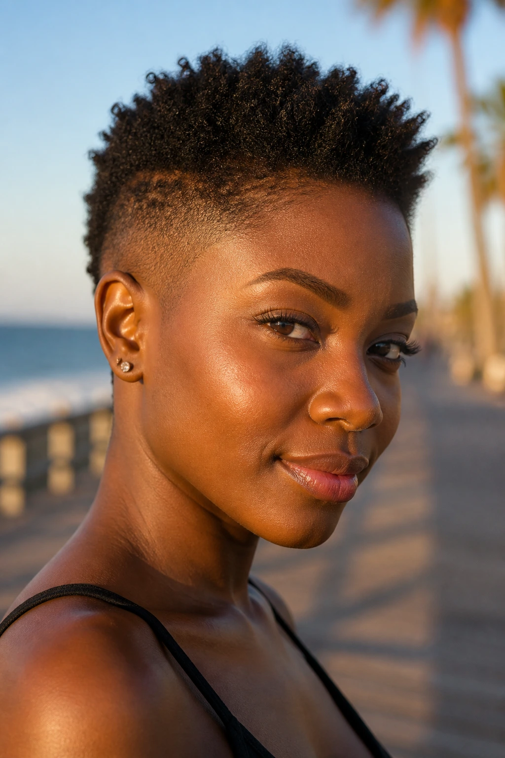 Close-up of a short TWA Mohawk on a real person