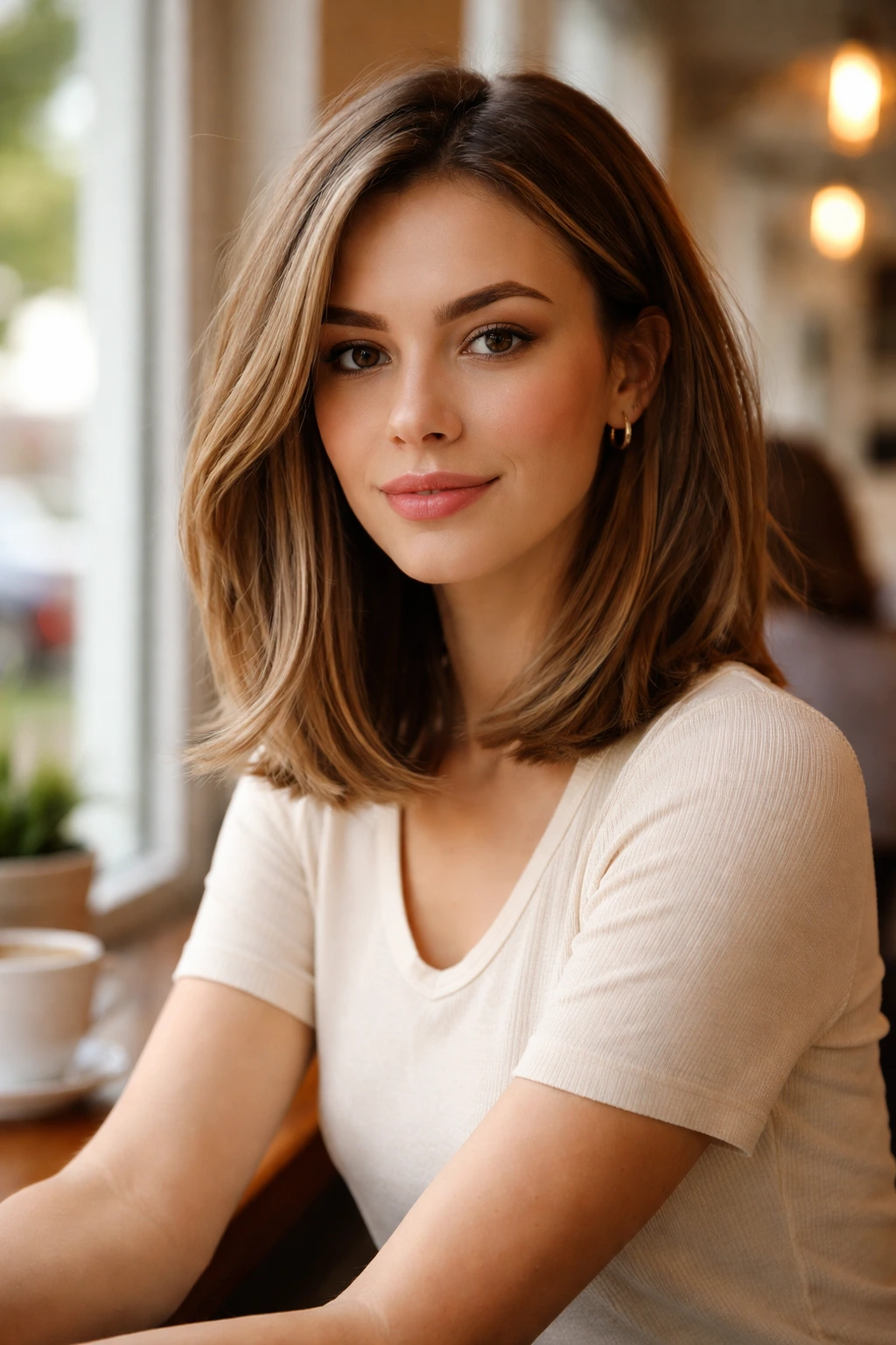 Portrait of a real person with a shoulder-length lob and underturned ends