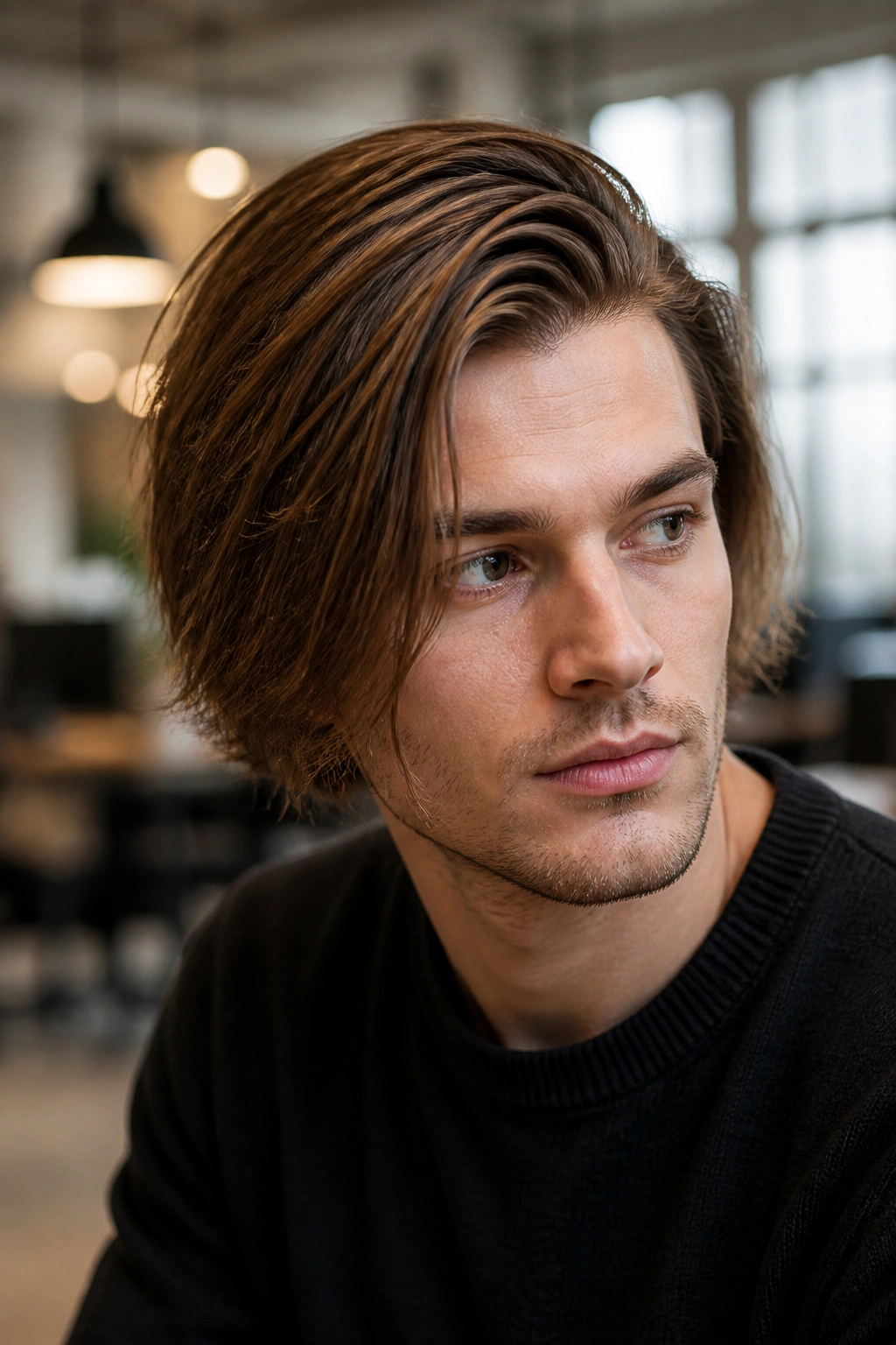 Portrait of a man with a bob and a side part