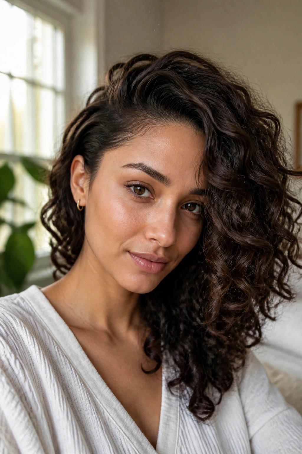 Real person showing a flipped-over side part for added lift