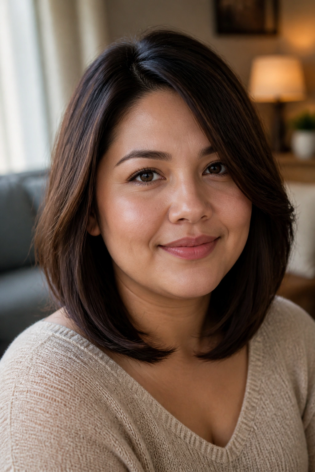 Real woman with side-parted cut and soft grow-out-friendly ends