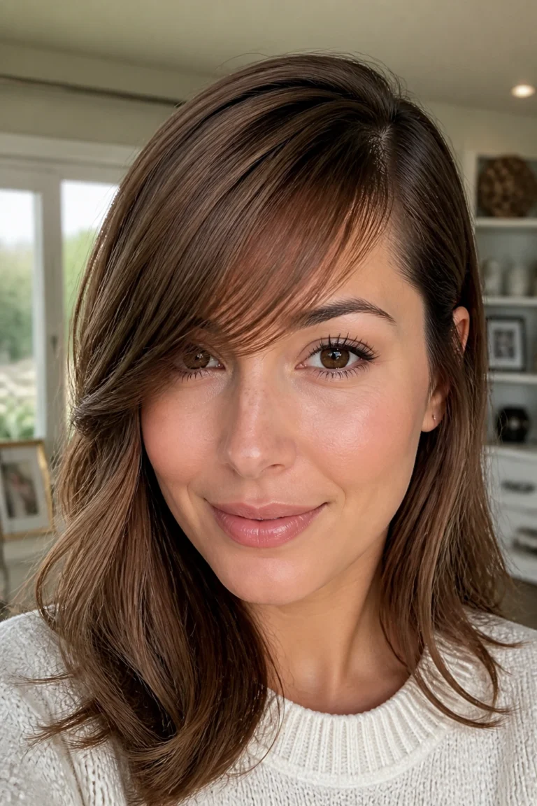 25 Soft Medium Bangs Ideas for Round Faces