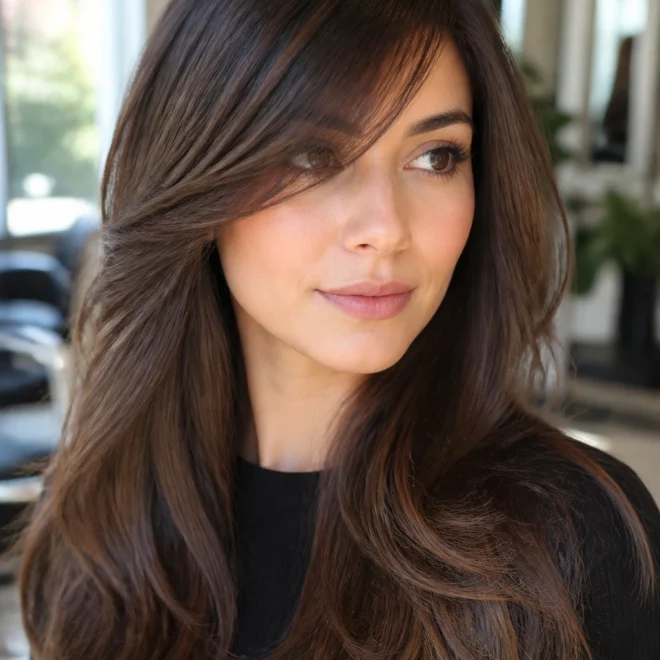 22 Brunette Bangs Ideas for Round Faces