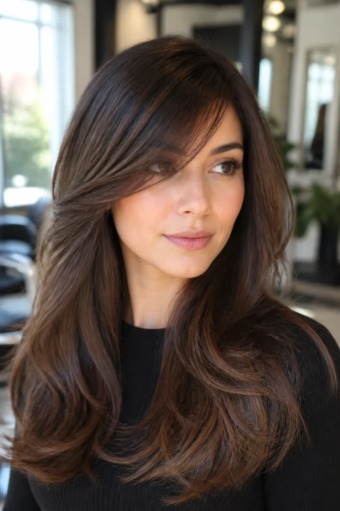 22 Brunette Bangs Ideas for Round Faces