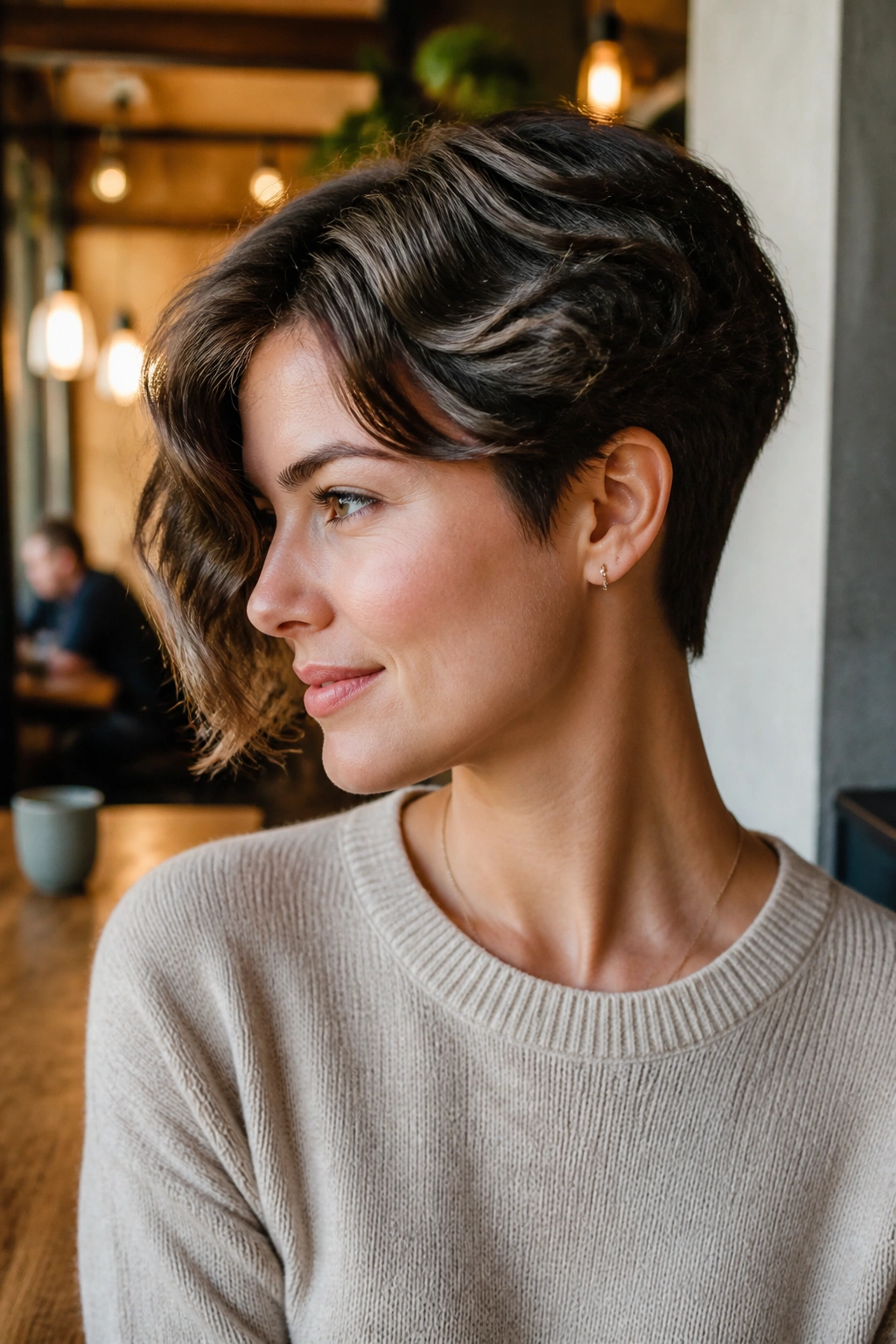 Close-up of a real person with Side-Swept Crop With a Tapered Nape