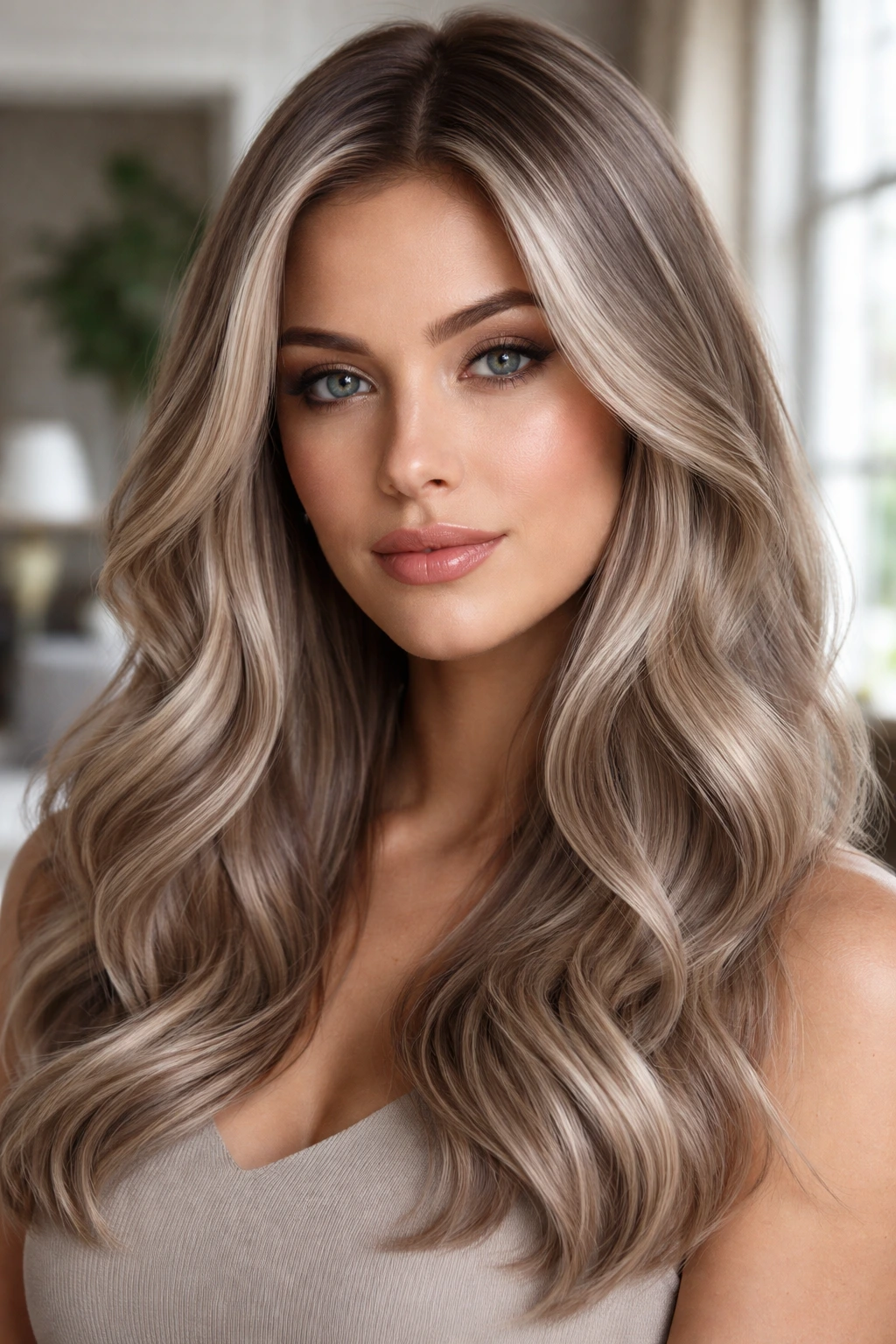 Close-up portrait showing silver-beige hair fusion on a real person
