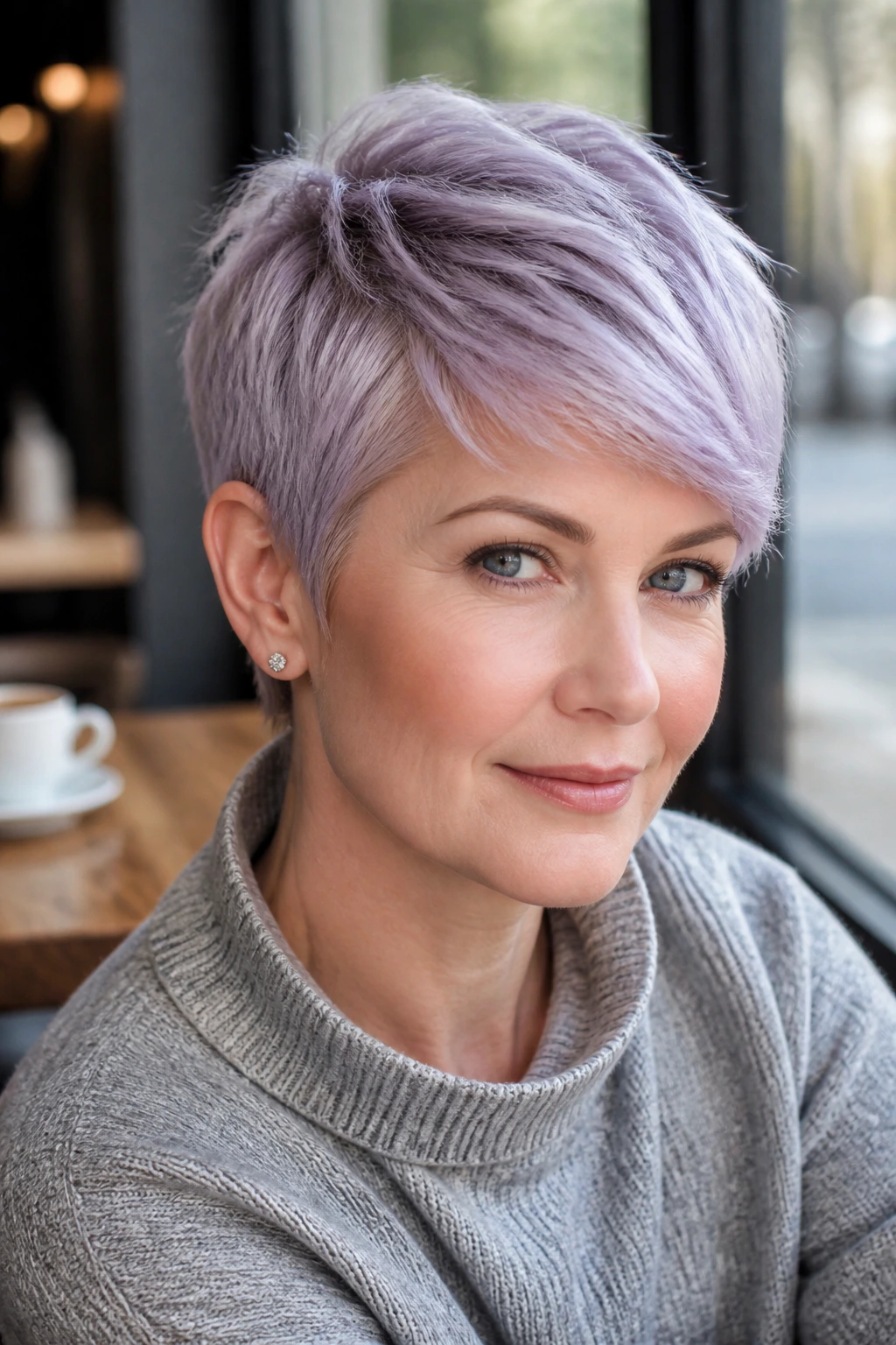Close-up of a silver lilac pixie on a real person