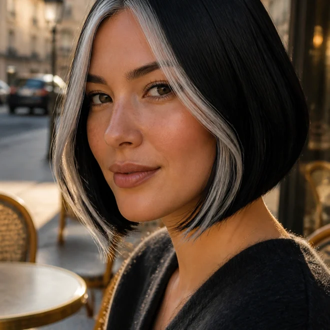 28 Grey Black Hair Color Ideas for Round Faces