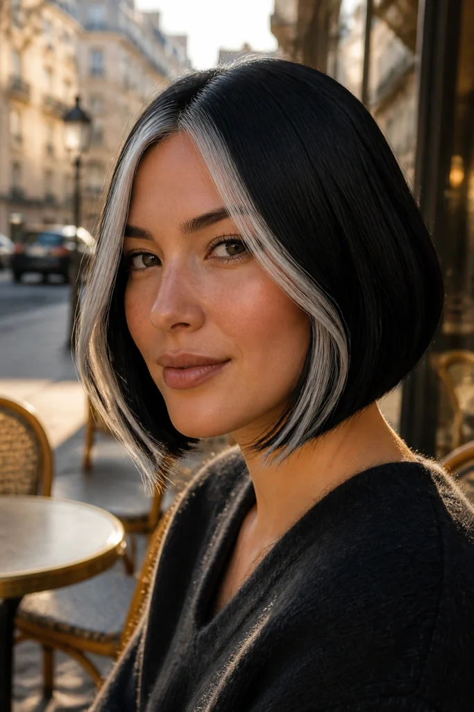 28 Grey Black Hair Color Ideas for Round Faces