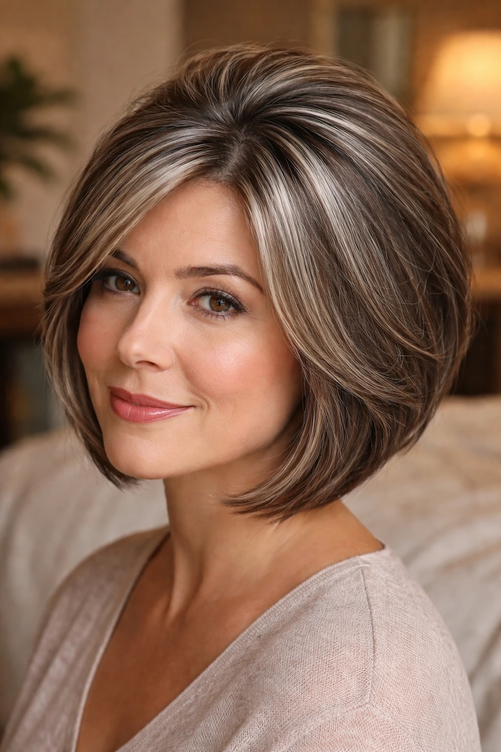 Hair with silver crown streaks adding lift on a real person