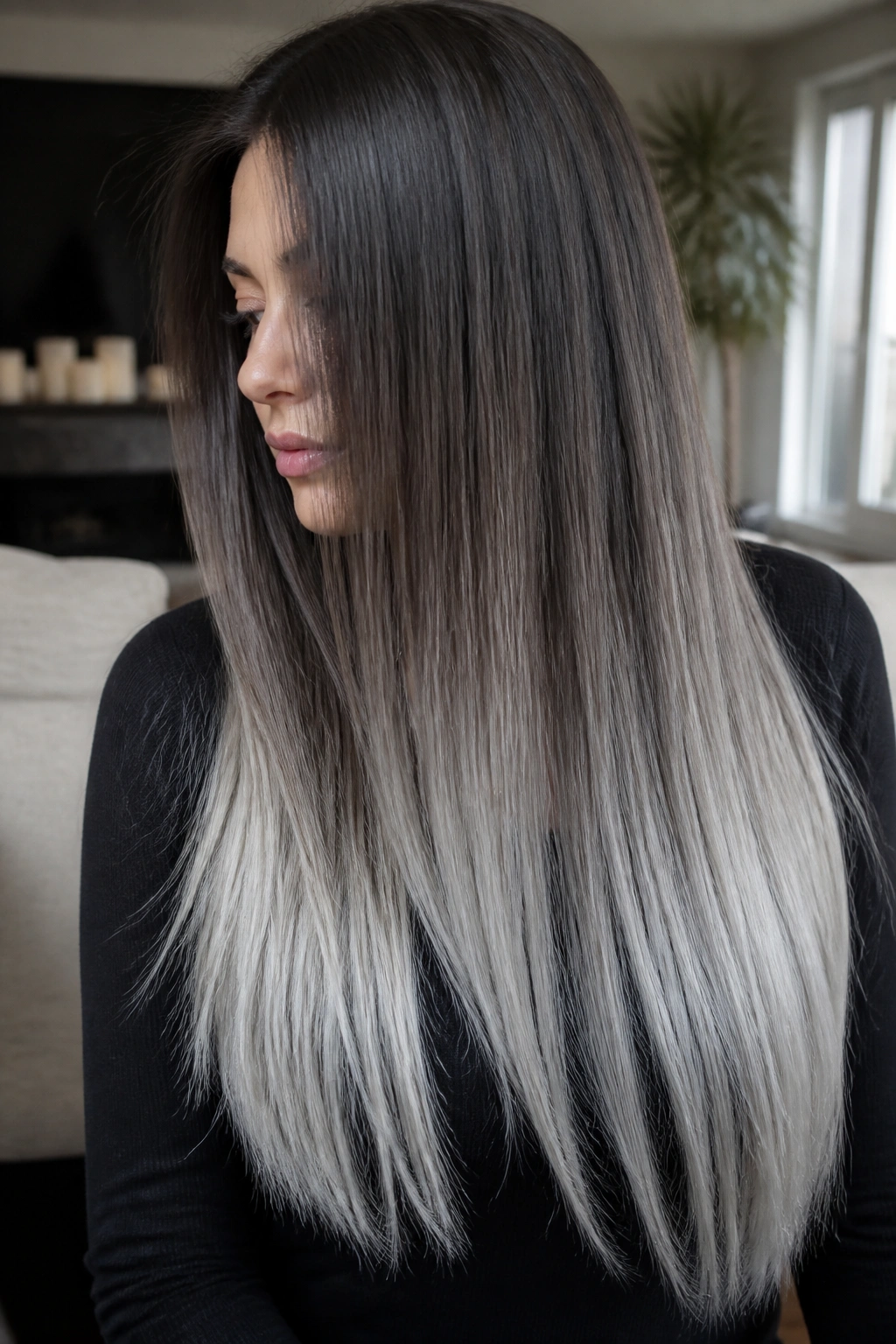 Real person with ash hair and silver-tipped ends.
