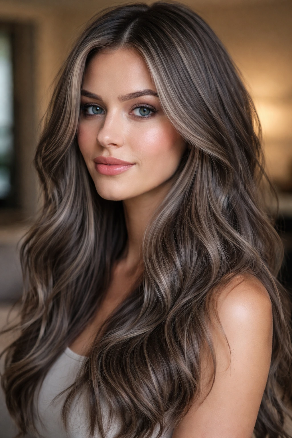 Close-up of hair with slate-grey baby lights