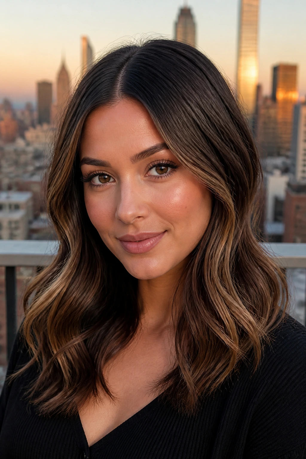 Close-up of a real woman with sleek roots and bent lengths