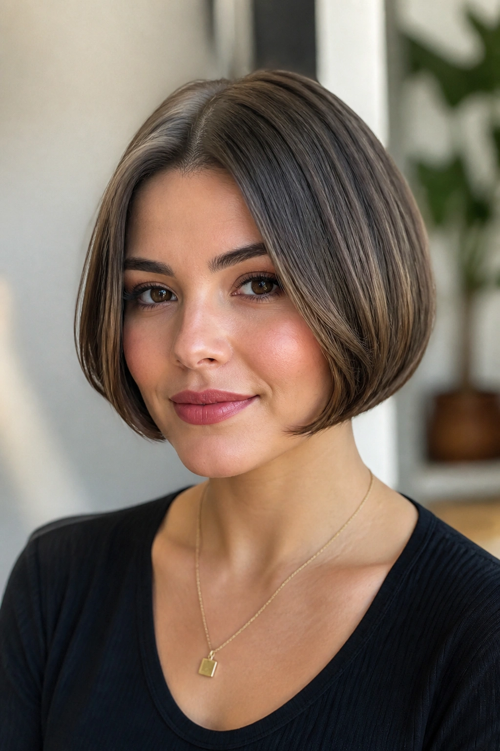 Close-up of sleek rounded bob on a real person