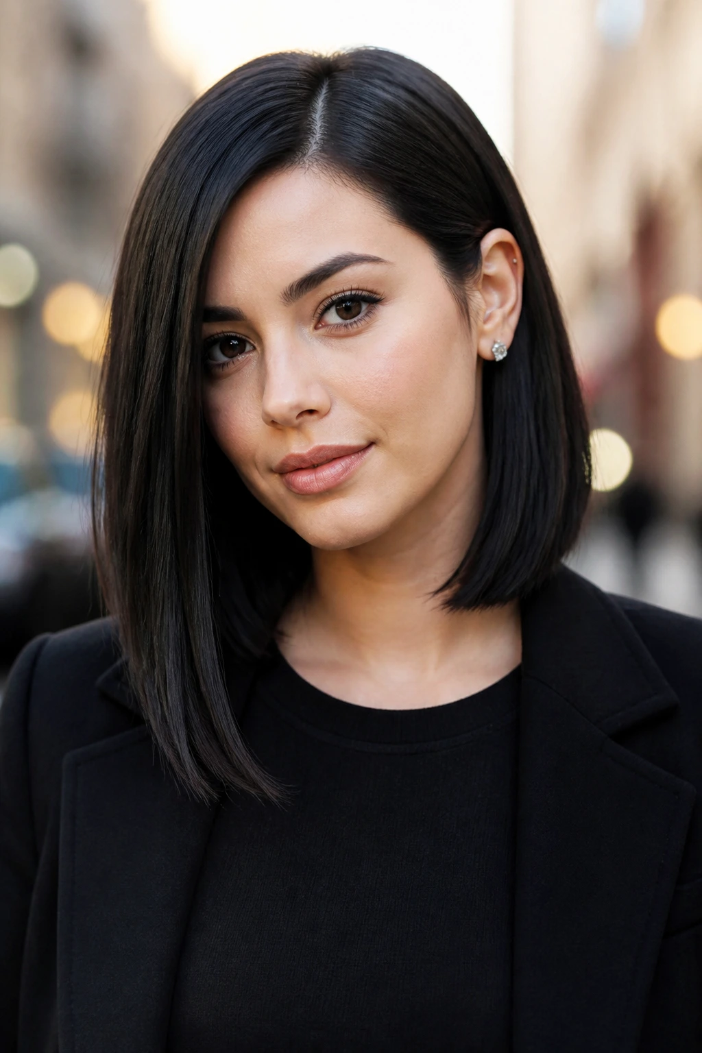 Portrait of woman with a sleek side-tucked lob