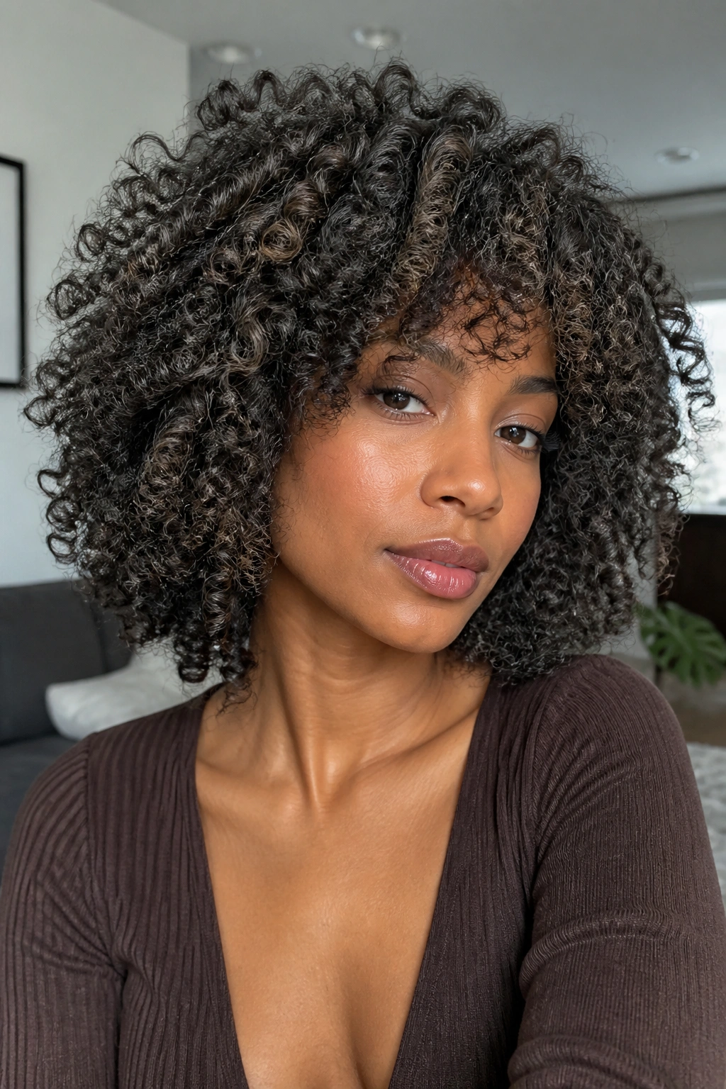 Close-up of a real person with smoky ash brown hair