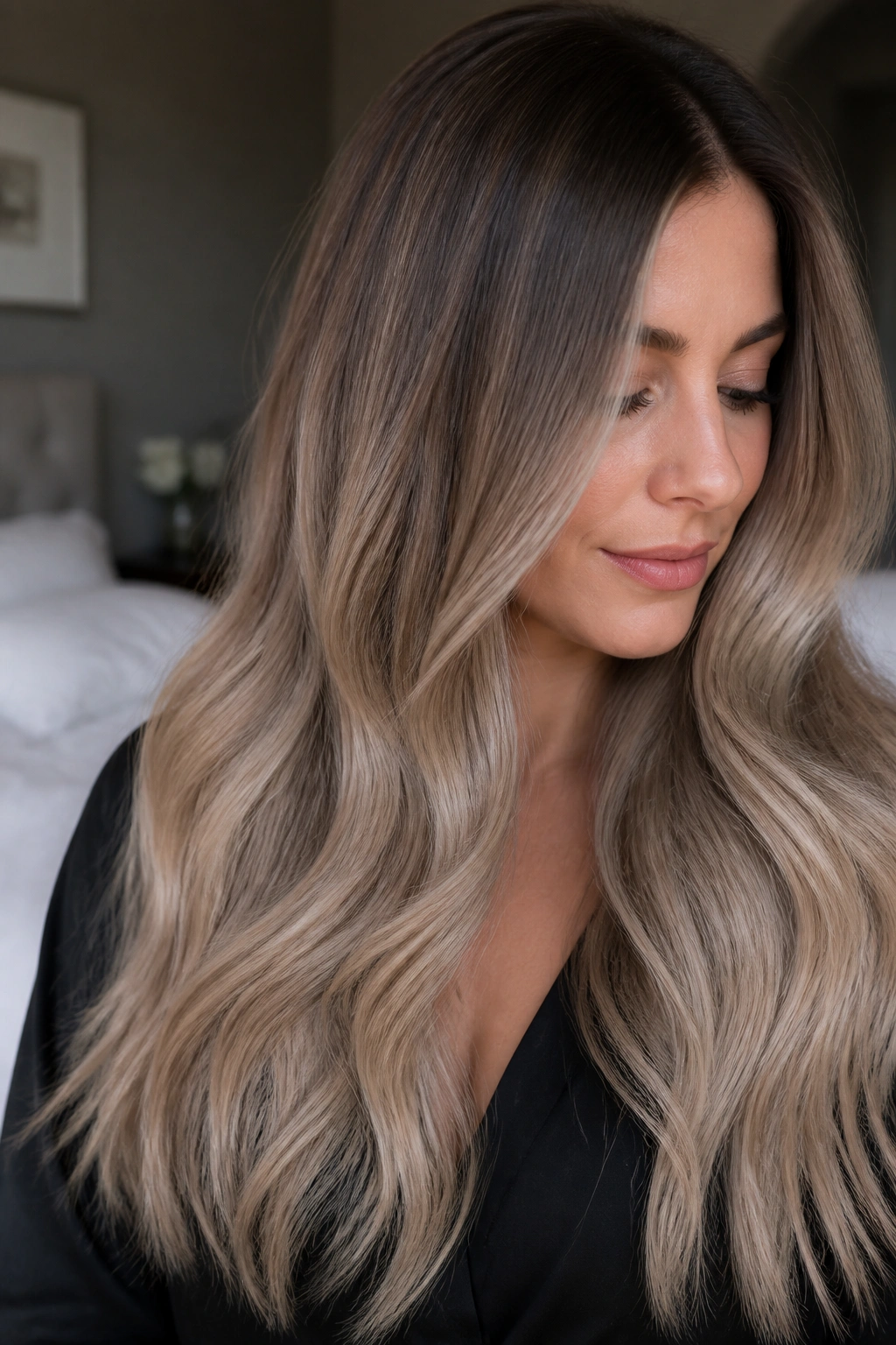 Portrait of person with smoky beige ombré hair