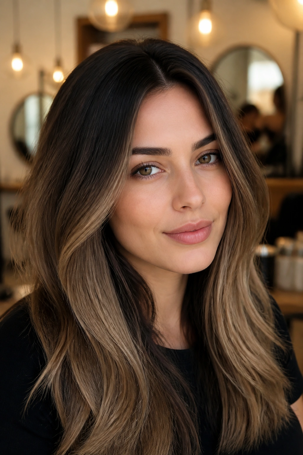 Close-up of a woman with smoky caramel root melt