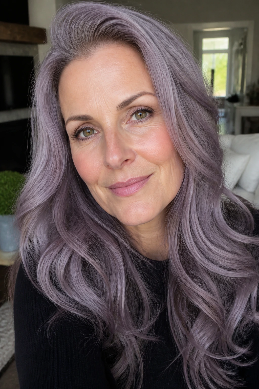 Portrait of a woman with smoky lilac gray hair