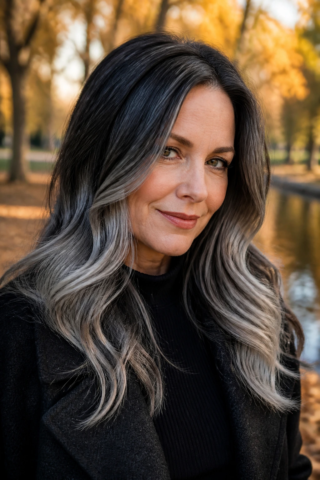 Close-up portrait of a real person with a smoky ombré hairstyle and long hair
